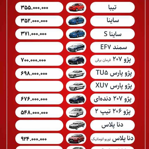 عکس | قیمت روز خودرو | یکشنبه ۳۱ اردیبهشت ۱۴۰۲