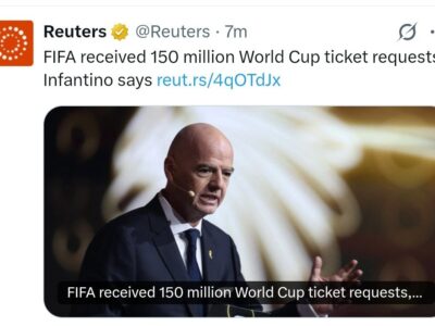 ۱۵۰ میلیون درخواست بلیت جام جهانی در ۱۵ روز